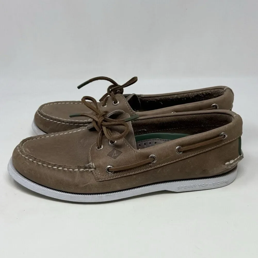 Sperry Authentic Original Boat Shoes Mens 8.5 M Taupe Brown Leather 2 Eye Casual